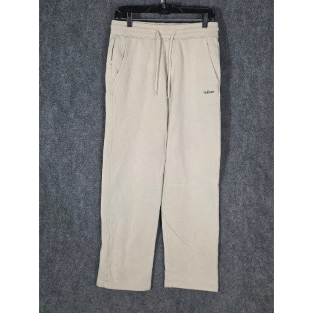 Hollister Women Small Beige Straight Fleece Sweatpants Drawstring Joggers
